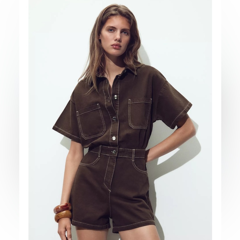 Zara brown denim romper